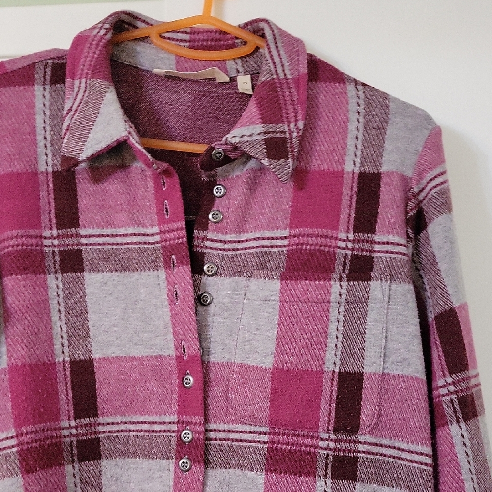 Soft Surroundings Pink and Gray Plaid Shirt